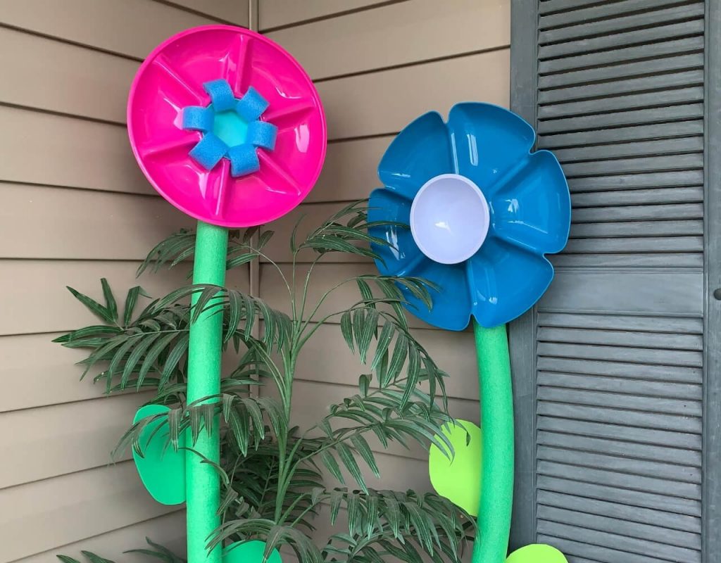 Giant flowers made from pool noodles